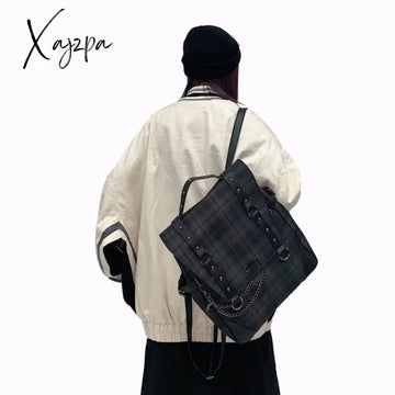 Xajzpa - Plaid Gothic Punk Rock Backpack Women Techwear Goth Sac A Dos Mochilas School Bags For